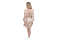 Le Laurier Bridal Women's Off-The-Shoulder Satin The Hair and Makeup Robe