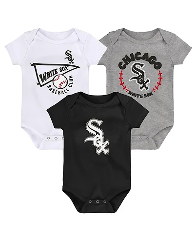 Infant Boys and Girls Black White Heather Gray Chicago Sox Biggest Little Fan 3-Pack Bodysuit Set