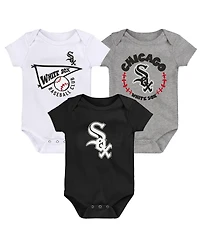Infant Boys and Girls Black White Heather Gray Chicago Sox Biggest Little Fan 3-Pack Bodysuit Set