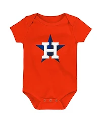 Newborn and Infant Boys and Girls Orange, White, Heather Gray Houston Astros Biggest Little Fan 3-Pack Bodysuit Set