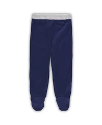 Newborn and Infant Boys Girls Navy, White Milwaukee Brewers Dream Team Bodysuit, Hat Footed Pants Set