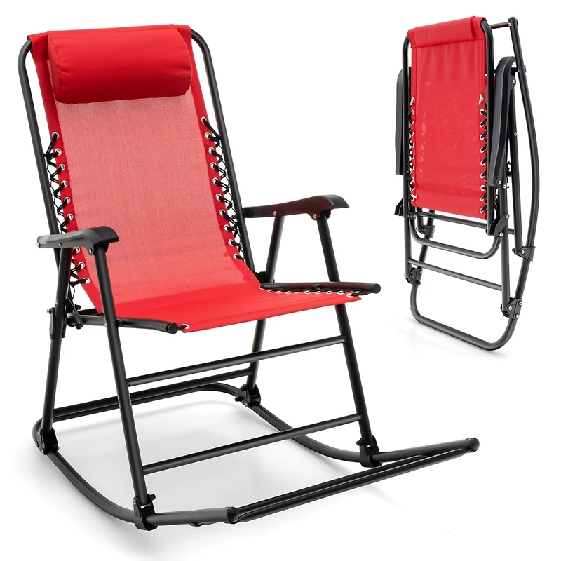 Folding Zero Gravity Rocking Chair Rocker Porch Outdoor Patio Headrest