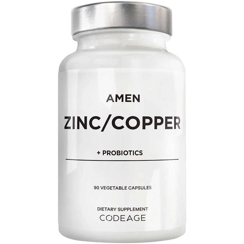 Amen Zinc & Copper Supplement + Probiotics, 3 Months Supply, One Per Day - 50 mg Zinc Picolinate Vitamin Pills