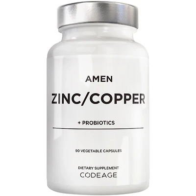 Amen Zinc & Copper Supplement + Probiotics, 3 Months Supply, One Per Day - 50 mg Zinc Picolinate Vitamin Pills