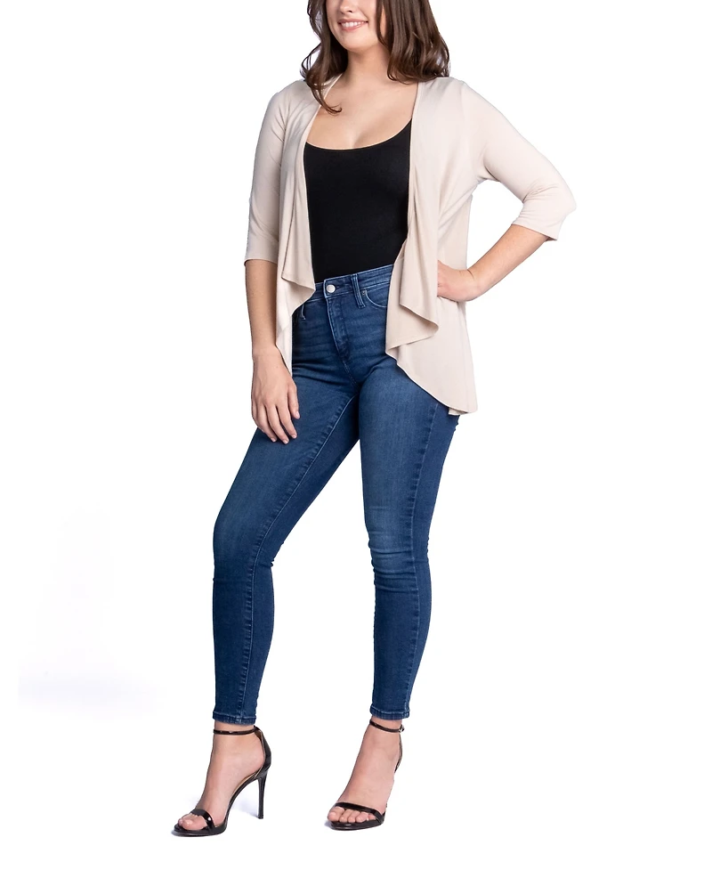24seven Comfort Apparel Women's Open Front Elbow Length Sleeve Cardigan Sweater