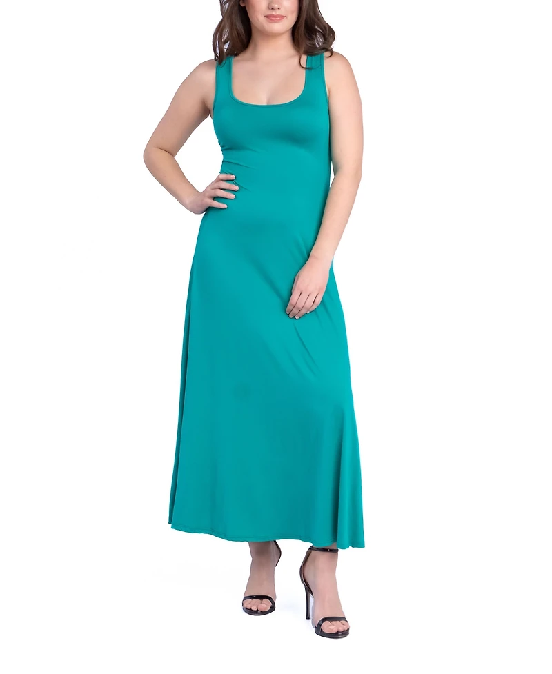 24seven Comfort Apparel Women's Relaxed Sleeveless Tunic A-Line Long Dress