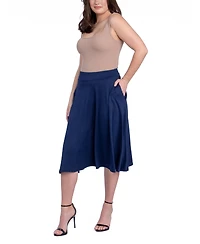 24Seven Comfort Apparel Women's Elastic Waistband Pocket Midi Skirt