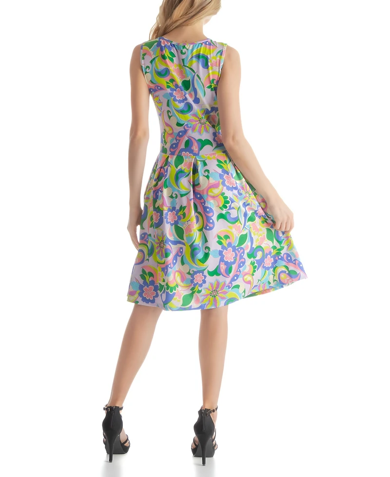 24seven Comfort Apparel Women's Pleated Knee Length Skirt with Pockets Dress