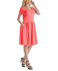 24seven Comfort Apparel Women's Scoop Neck Knee Length with Pocket Dress