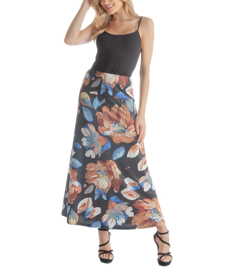 24seven Comfort Apparel Women's Elastic Waist Long Maxi Skirt