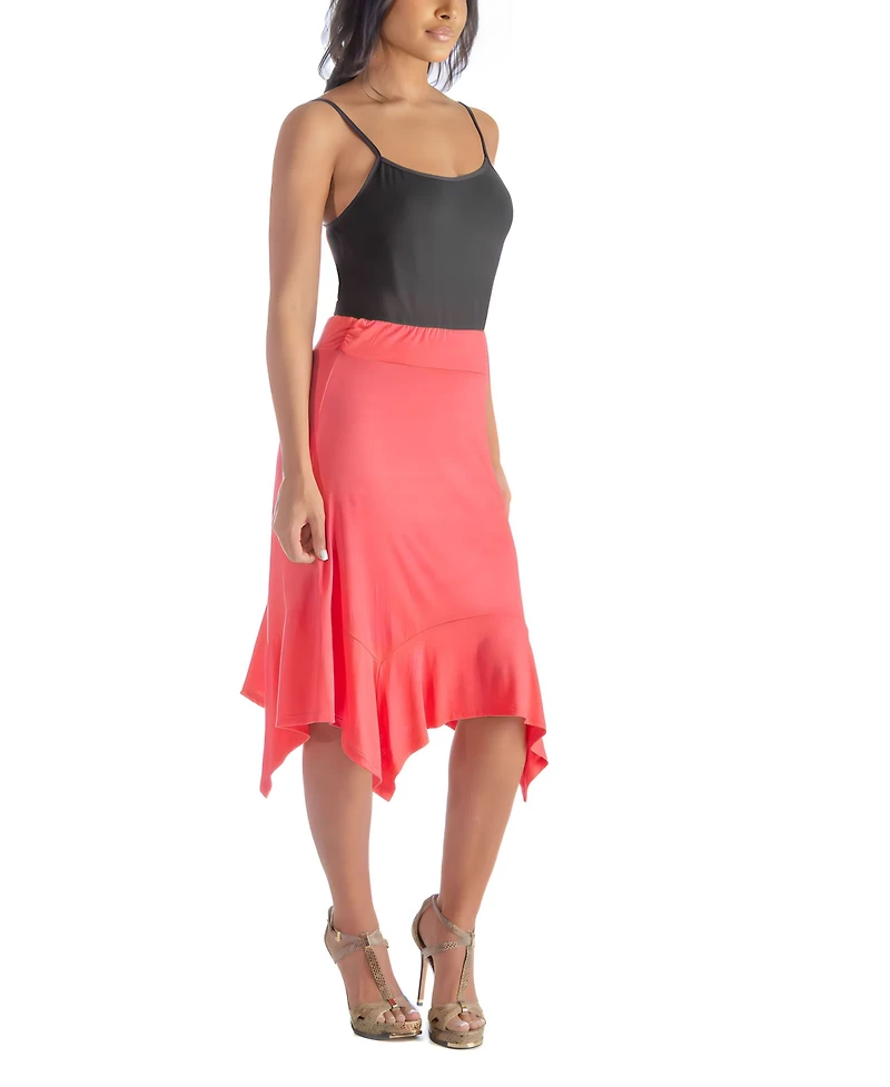 24seven Comfort Apparel Solid Color Knee Length Elastic Waist Handkerchief Skirt