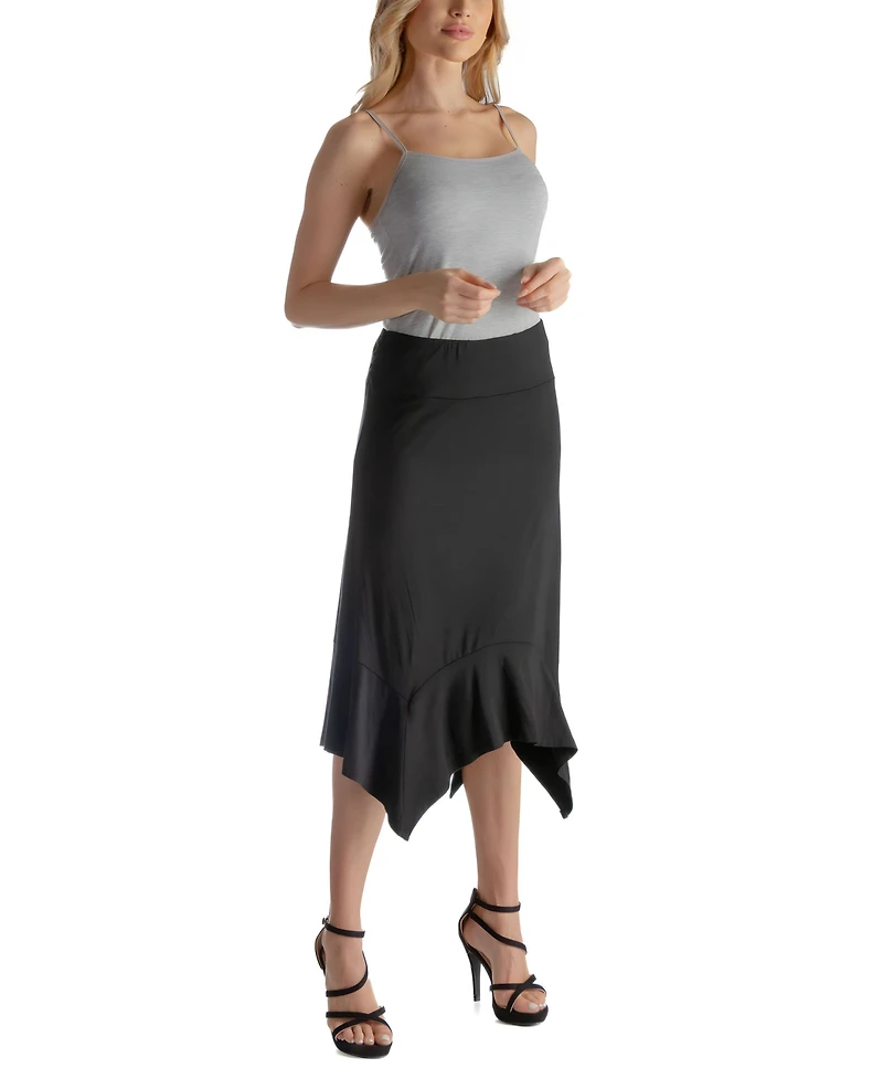 24seven Comfort Apparel Solid Color Knee Length Elastic Waist Handkerchief Skirt