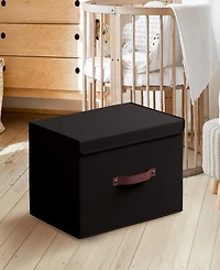 Ornavo Home Pack Foldable Linen Storage Bin with Faux Leather Handles and Lid