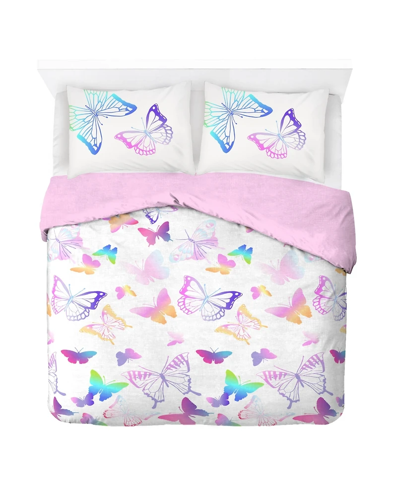 Saturday Park Ombre Butterflies 100% Organic Cotton Full/Queen Duvet Cover & Sham Set