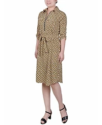 Ny Collection Petite 3/4 Roll Tab Zip Front Shirtdress