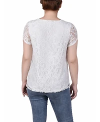 Ny Collection Petite Lace Petal Short Sleeve Top