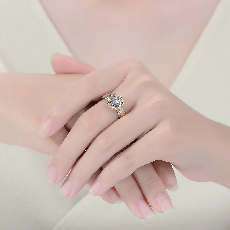 Ra White Gold Plated and 14K Cubic Zirconia Nature Inspired Ring