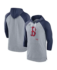 Men's Nike Heather Gray, Heather Navy Boston Red Sox Baseball Raglan 3/4 Sleeve Pullover Hoodie