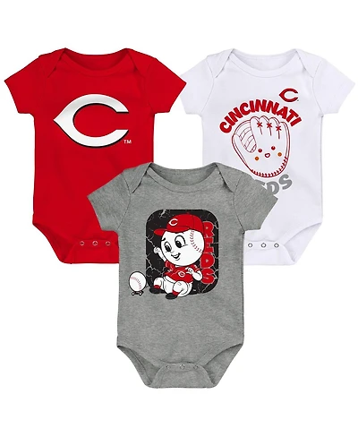 Infant Boys and Girls Red, White, Heathered Gray Cincinnati Reds 3-Pack Change Up Bodysuit Set
