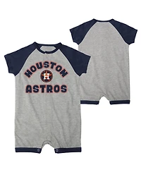 Infant Boys and Girls Heather Gray Houston Astros Extra Base Hit Raglan Full-Snap Romper