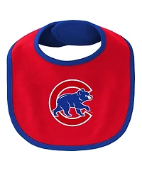 Newborn and Infant Boys Girls Royal Chicago Cubs Little Champ Three-Pack Bodysuit Bib Booties Set