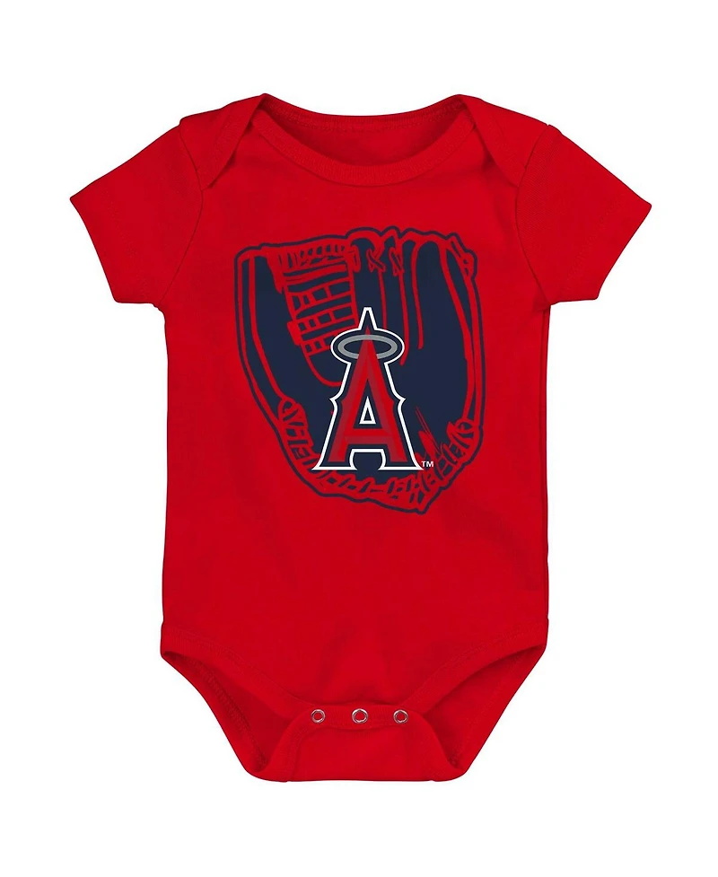 Newborn and Infant Boys Girls Navy, Red, White Los Angeles Angels Minor League Player Three-Pack Bodysuit Set