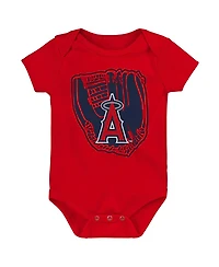 Newborn and Infant Boys Girls Navy, Red, White Los Angeles Angels Minor League Player Three-Pack Bodysuit Set