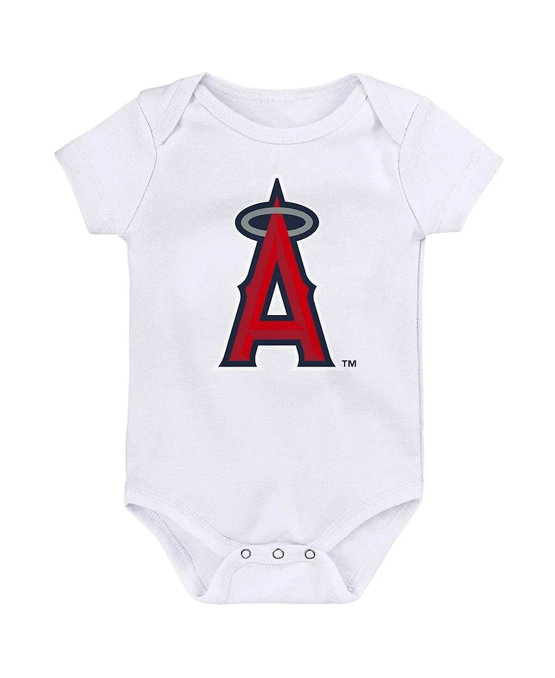 Newborn and Infant Boys Girls Navy, Red, White Los Angeles Angels Minor League Player Three-Pack Bodysuit Set