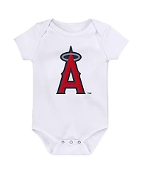 Newborn and Infant Boys Girls Navy, Red, White Los Angeles Angels Minor League Player Three-Pack Bodysuit Set