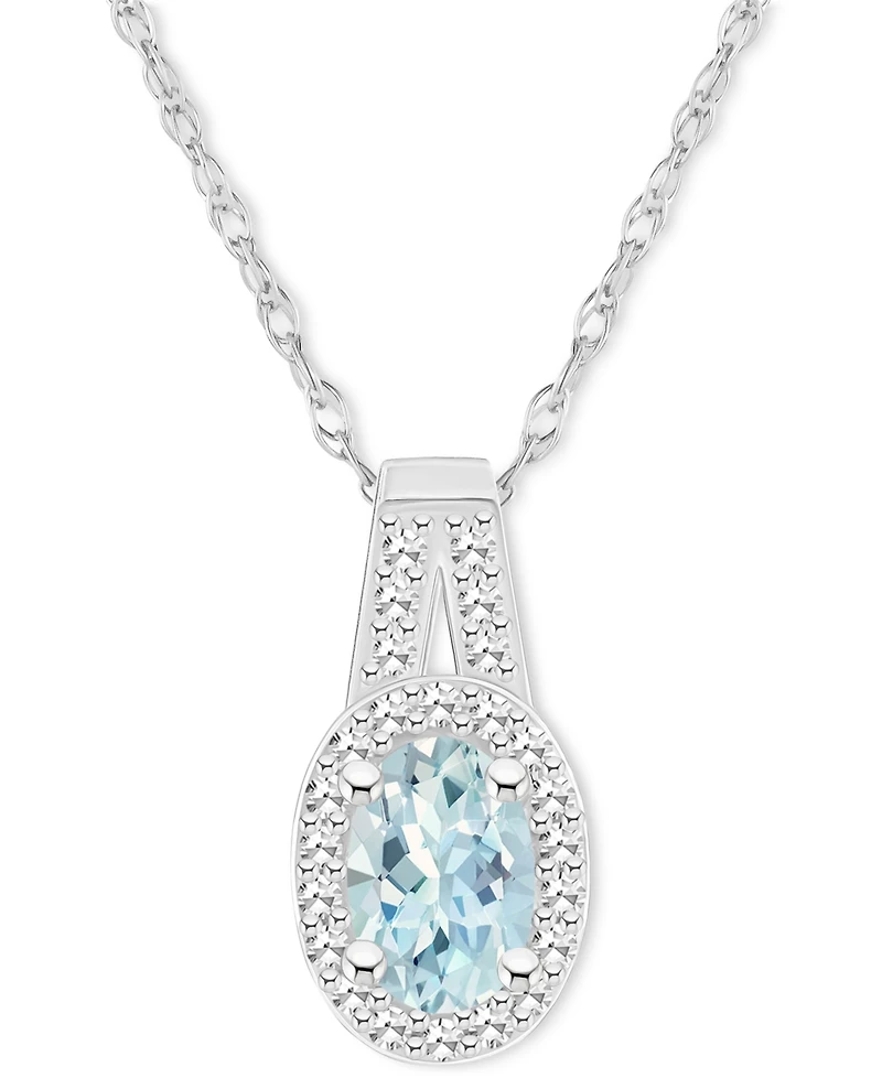 Opal (1/4 ct. t.w.) & Diamond (1/8 Halo 18" Pendant Necklace Sterling Silver, (Also Aquamarine)