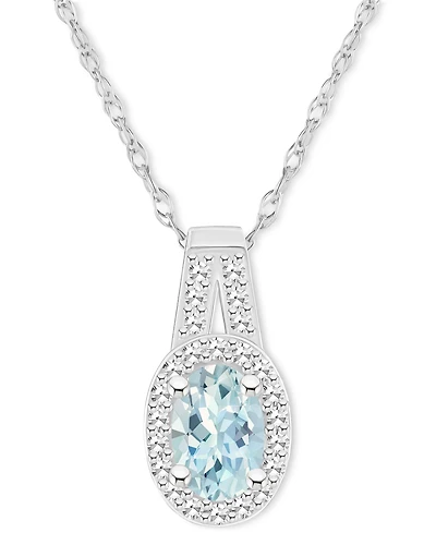 Opal (1/4 ct. t.w.) & Diamond (1/8 Halo 18" Pendant Necklace Sterling Silver, (Also Aquamarine)