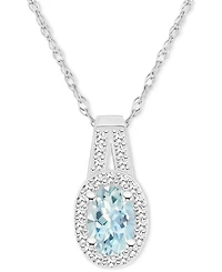 Opal (1/4 ct. t.w.) & Diamond (1/8 Halo 18" Pendant Necklace Sterling Silver, (Also Aquamarine)