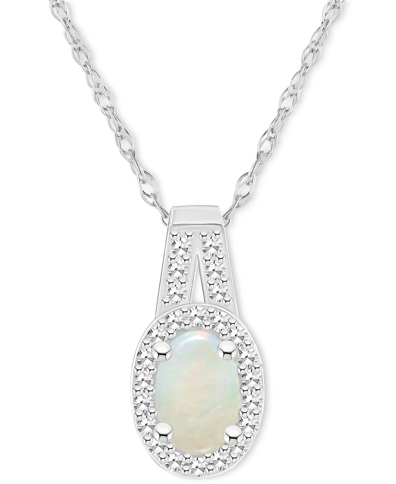 Opal (1/4 ct. t.w.) & Diamond (1/8 ct. t.w.) Halo 18" Pendant Necklace in Sterling Silver, (Also in Aquamarine)