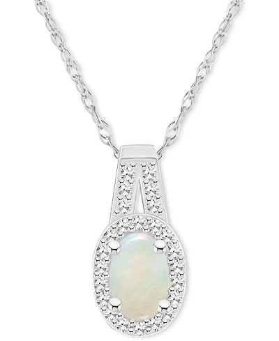 Opal (1/4 ct. t.w.) & Diamond (1/8 ct. t.w.) Halo 18" Pendant Necklace in Sterling Silver, (Also in Aquamarine)