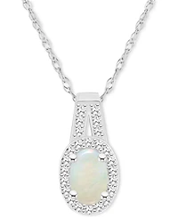 Opal (1/4 ct. t.w.) & Diamond (1/8 ct. t.w.) Halo 18" Pendant Necklace in Sterling Silver, (Also in Aquamarine)