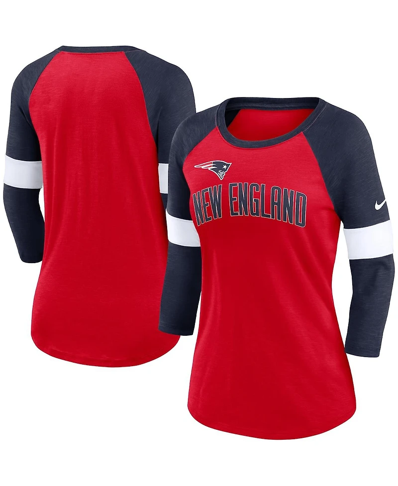 Women's Nike New England Patriots Heather Red/Heather Navy Football Pride Raglan 3/4-Sleeve T-shirt