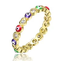 Ra Young Adults/Teens 14k Yellow Gold Plated with Cubic Zirconia Colorful Enamel Evil Heart Stacking Ring