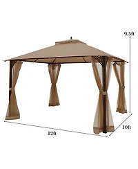 12' x 10' Outdoor Patio Gazebo Canopy Shelter Double Top Sidewalls Netting