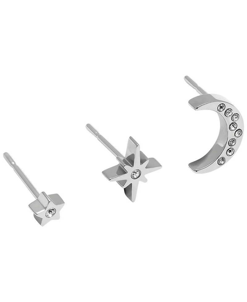 Olivia Burton Celestial North Star Moon Silver-Tone Studs Earring Set