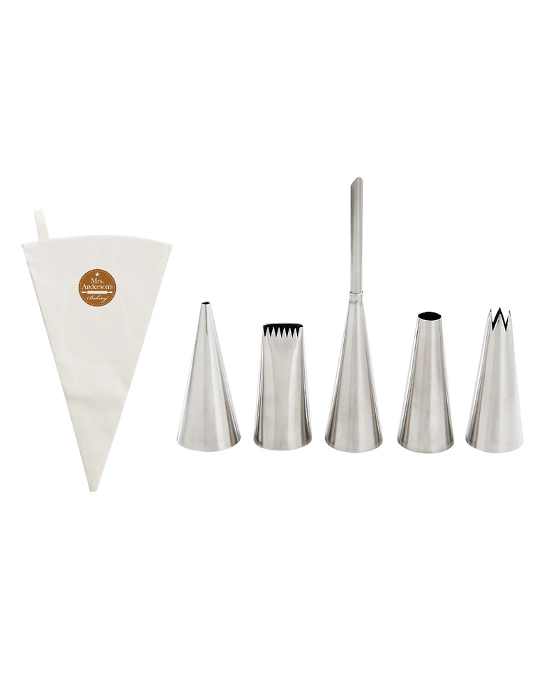 Mrs. Anderson's Baking Cake Decorating Bag (Cotton, 14") with 5 Cake Decorating Tips (18/8 Stainless Steel)