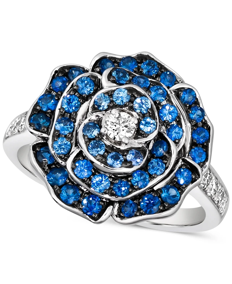 Le Vian Denim Ombre (7/8 ct. t.w.) & Nude Diamond (1/4 ct. t.w.) Flower Ring in 14k White Gold