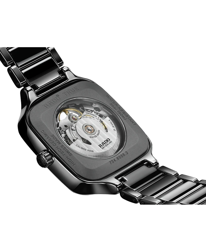 Rado Unisex Swiss Automatic True Square Skeleton Black High-Tech Ceramic Bracelet Watch 38mm