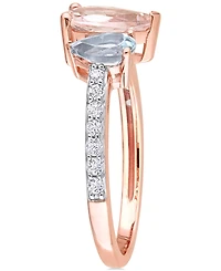 Morganite (1-1/6 ct. t.w.), Aquamarine (3/8 t.w.) & White Topaz Ring 10k Rose Gold