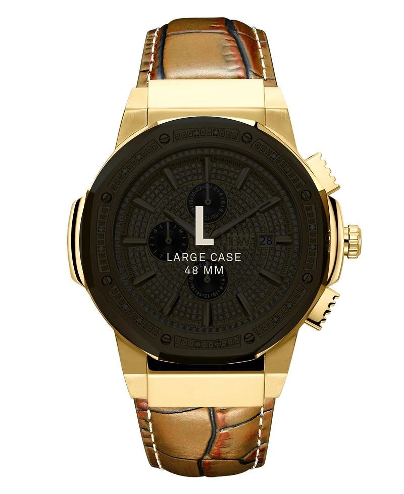 Jbw Men's Saxon Brown Leather Band Watch, 48mm