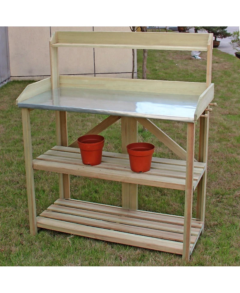 Outdoor Garden Wooden Potting Work Bench Station Planting Workbench W/ 3 Shelf