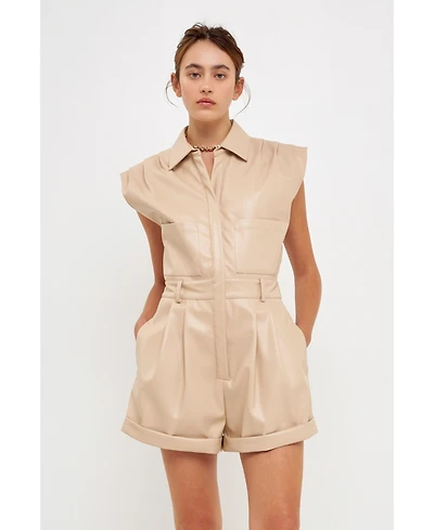 Grey Lab Women's Faux Leather Romper