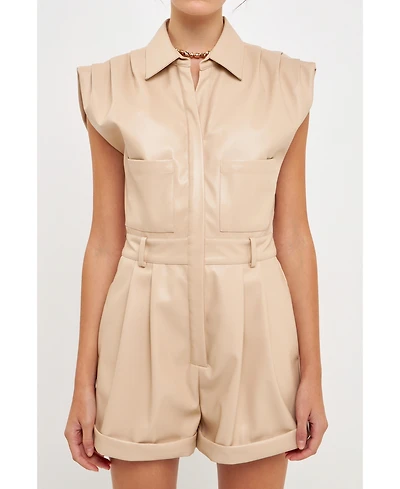 Grey Lab Women's Faux Leather Romper