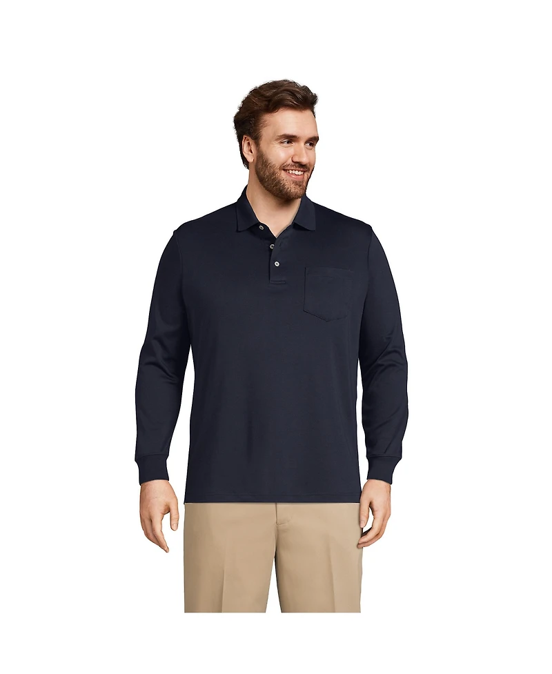 Lands' End Big & Tall Long Sleeve Cotton Supima Polo Shirt with Pocket
