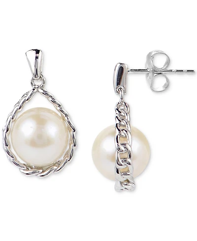 Cultured Freshwater Pearl (7mm) Chain Drop Earrings in Sterling Silver