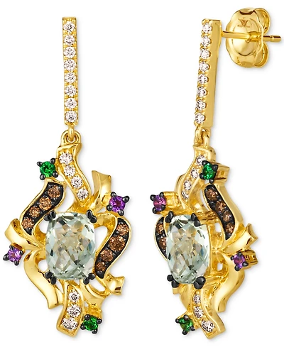 Le Vian Crazy Collection Multi-Gemstone (5-1/3 ct. t.w.) & Diamond (3/8 ct. t.w.) Swirling Cluster Drop Earrings in 14k Gold